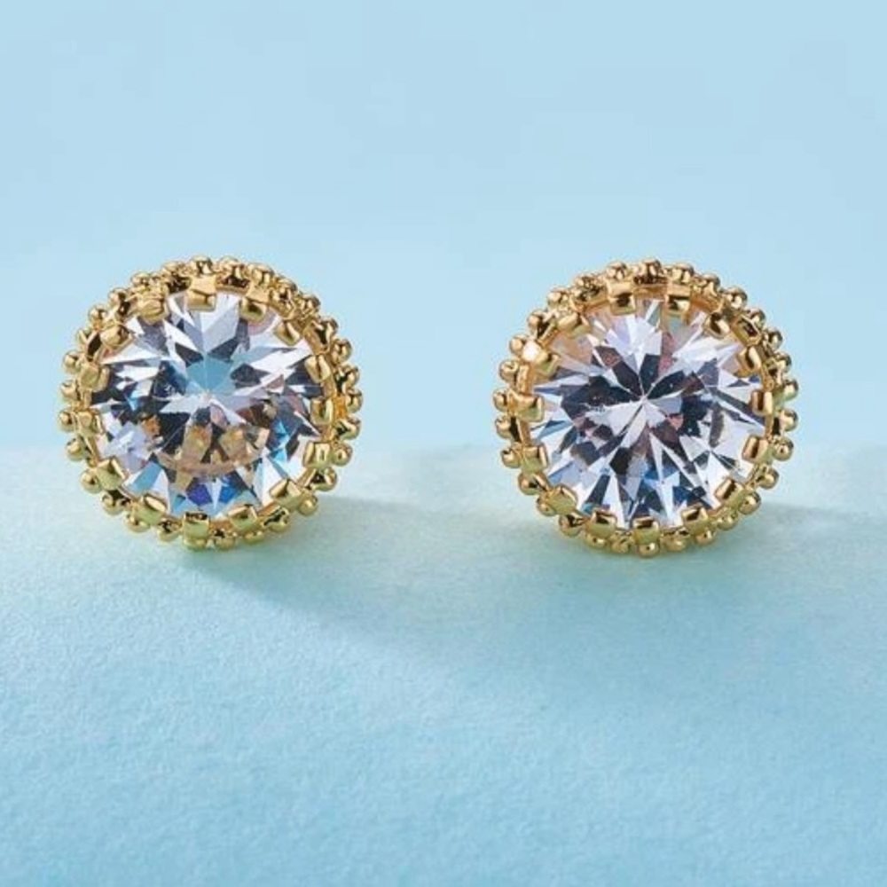 New Gold Color Sparkly Cubic Zircon Studs - Picture 2 of 3